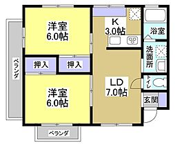 セレーヌ広沢 2LDKの間取図画像