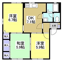プレステージ中部2C 3DKの間取図画像