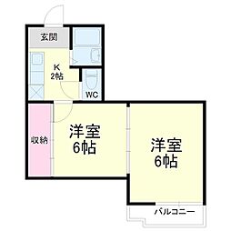 中沢メルド25 2Kの間取図画像