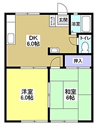 コモドヒルズB 2DKの間取図画像
