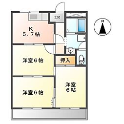 浜北グランドマンション 3Kの間取図画像