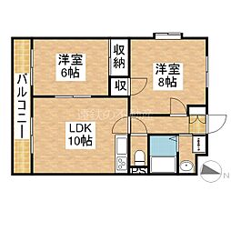 ヴィルヌーブ佐鳴台 2LDKの間取図画像