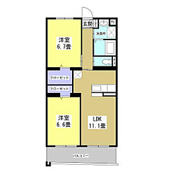 サンシャインユタカ2 2LDKの間取図画像