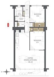 京町台ハイツ 2LDKの間取図画像