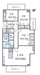 メロディーハイム桃ケ池 3LDKの間取図画像