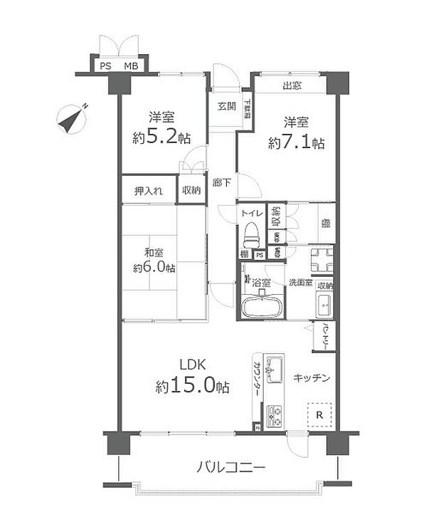 アルファステイツ新保(3LDK) 6階の間取り