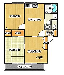 JR片町線(学研都市線) 住道駅 徒歩20分の賃貸アパート 2階3DKの間取り