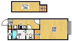 JR片町線(学研都市線) 住道駅 徒歩12分の賃貸アパート 2階1Kの間取り