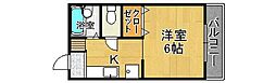 西川ハイツ1 1Kの間取図画像