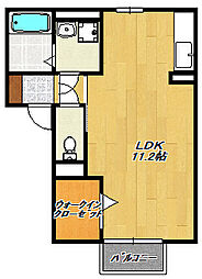 JR片町線(学研都市線) 住道駅 徒歩14分の賃貸アパート 2階ワンルームの間取り