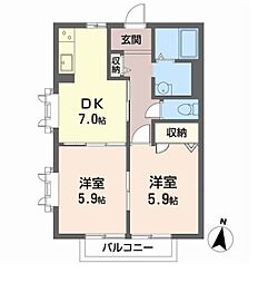 ビューハイツウェル 2DKの間取図画像