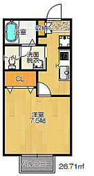 JR片町線(学研都市線) 忍ケ丘駅 徒歩5分の賃貸アパート 2階1Kの間取り
