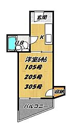 サンパレス 1Kの間取図画像