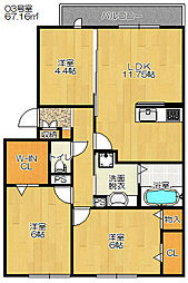 JR片町線(学研都市線) 住道駅 徒歩18分の賃貸アパート 1階3LDKの間取り