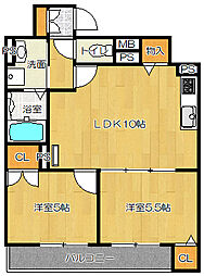 JR片町線(学研都市線) 四条畷駅 徒歩13分の賃貸アパート 2階2LDKの間取り