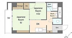 シャンボール東雲 6階2DKの間取り