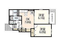 ラ・リューア　D 1階2DKの間取り
