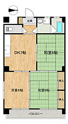 ファーレなかひろ 3階3DKの間取り