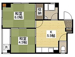 窪田ビル 2階2DKの間取り