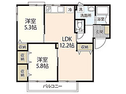 JR呉線 矢野駅 徒歩27分の賃貸アパート 2階2LDKの間取り