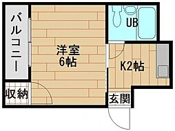 第2タカスギビル 2階1Kの間取り
