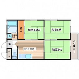 YKコーポ3 2階3DKの間取り