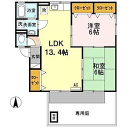 ゼフィランテス　C棟 1階2LDKの間取り