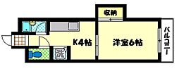 三石マンション 3階1Kの間取り