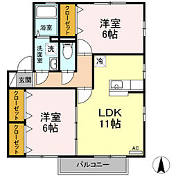 ウイングＭＩＳＡＷＡ　IV棟 2階2LDKの間取り