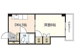 V1LLA三篠 1DKの間取図画像