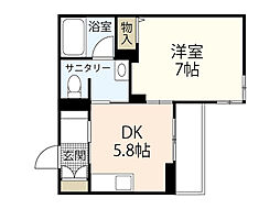 リビエーヌ2 1DKの間取図画像