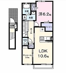 パストラーレ F 1LDKの間取図画像