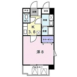 グランドスウィート 1Kの間取図画像