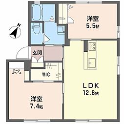 クレール山ノ代A 2LDKの間取図画像