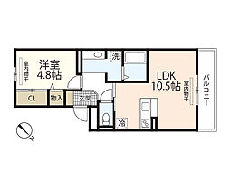 セジュール庚午北ヒルズ 1LDKの間取図画像
