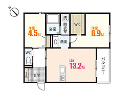 リバーハイツシーズC 2LDKの間取図画像
