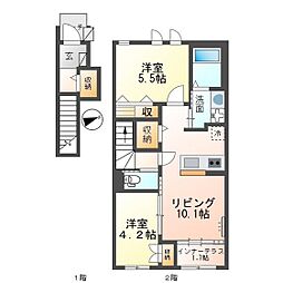 イーストヒルズ 2LDKの間取図画像