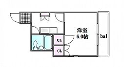 KENSEI8 3階1DKの間取り