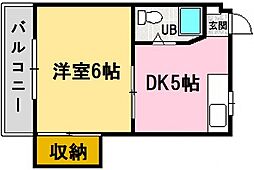 大宮グリーンコーポ 1階1DKの間取り