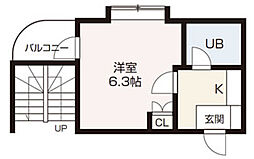 ＡＸＡリバーサイド新庄 2階1Kの間取り