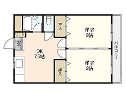 サンテラス府中 3階2DKの間取り