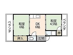 船越マンション 2DKの間取図画像