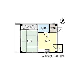 沖本ビル 4階1DKの間取り