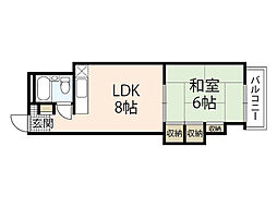 北原ビル 4階1DKの間取り