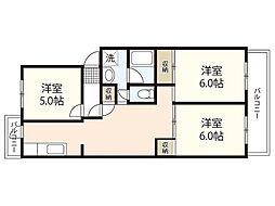 鈴が峰第5団地2号棟 3階3DKの間取り