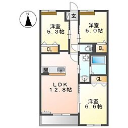 アデランテみくまり 2階3LDKの間取り