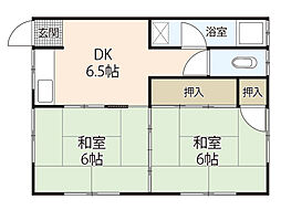 倉本アパート3号棟 2DKの間取図画像