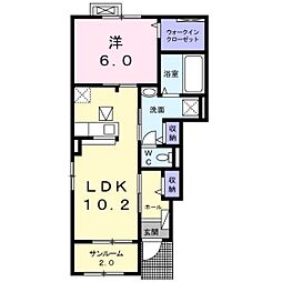 プランタンG 1階1LDKの間取り