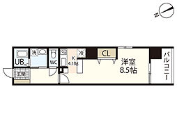 グラビスコート上幟町 5階ワンルームの間取り