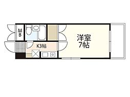 （宇品）中村ビル 3階1Kの間取り